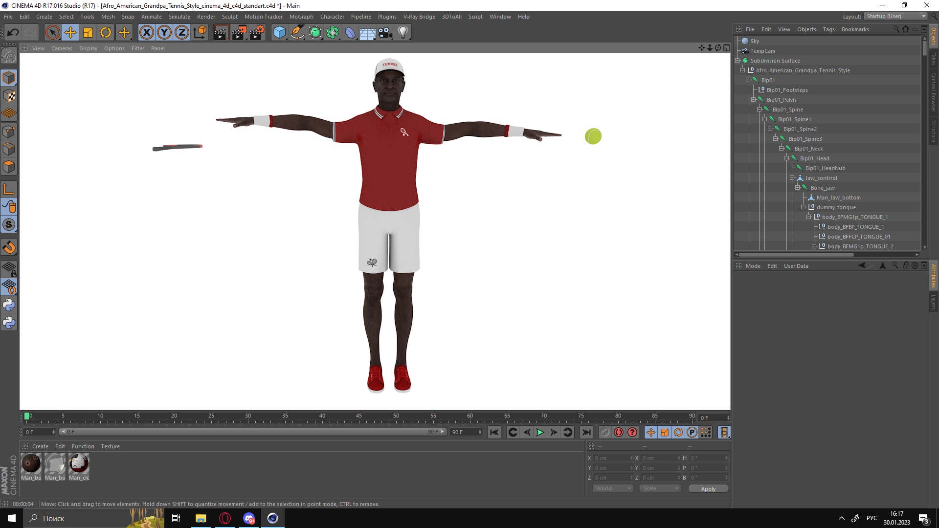 3D model Afro American Grandpa Tennis Style Rigged for Cinema 4D