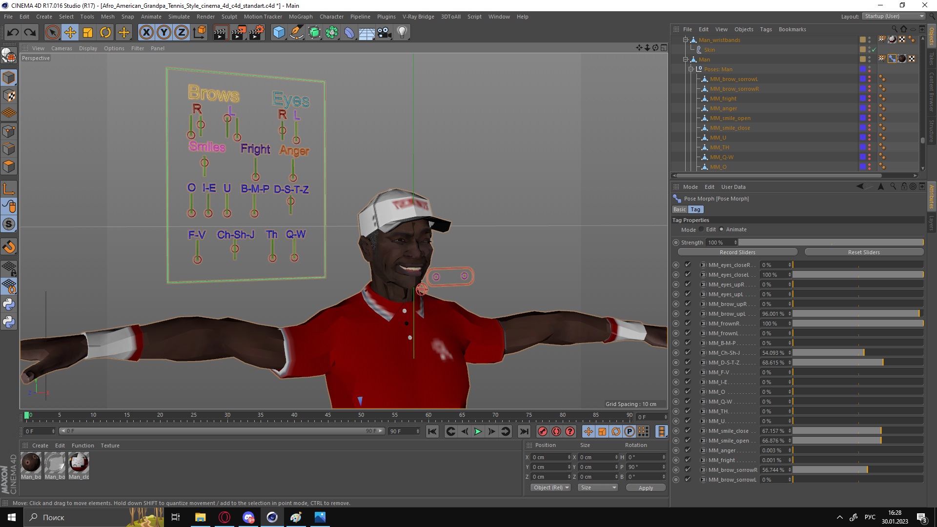 3D model Afro American Grandpa Tennis Style Rigged for Cinema 4D