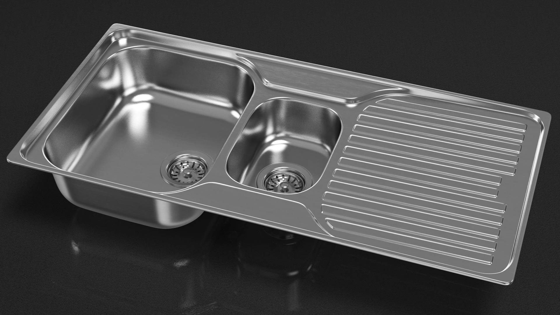 3D model Double Bowl Kitchen Sink with Drainboard