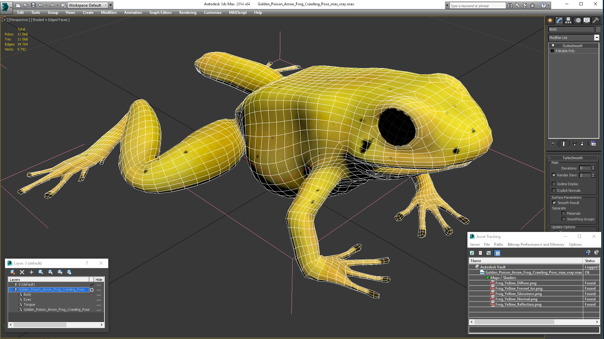 3D Golden Poison Arrow Frog Crawling Pose model