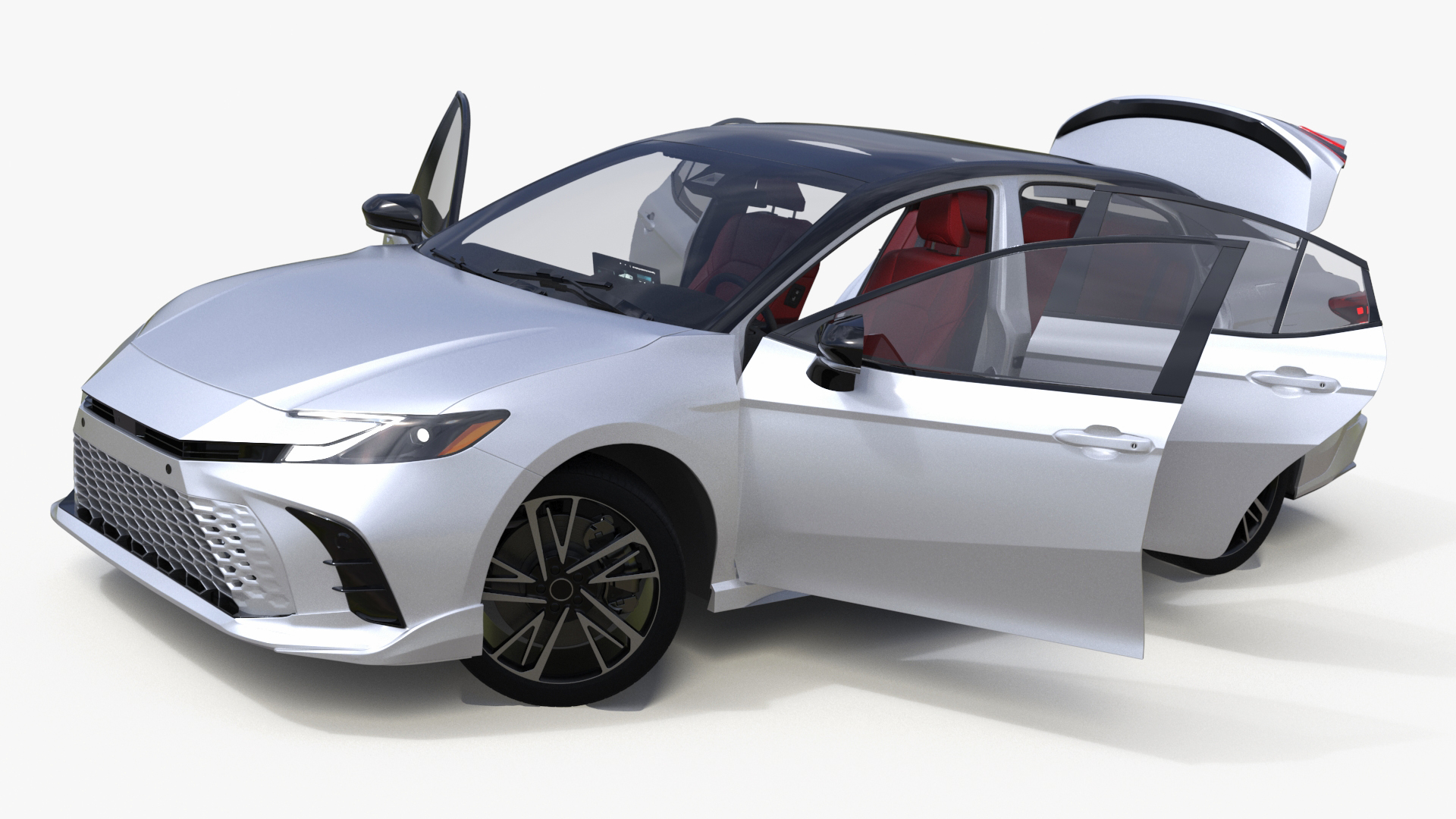 Mid Size Sedan White Rigged 3D