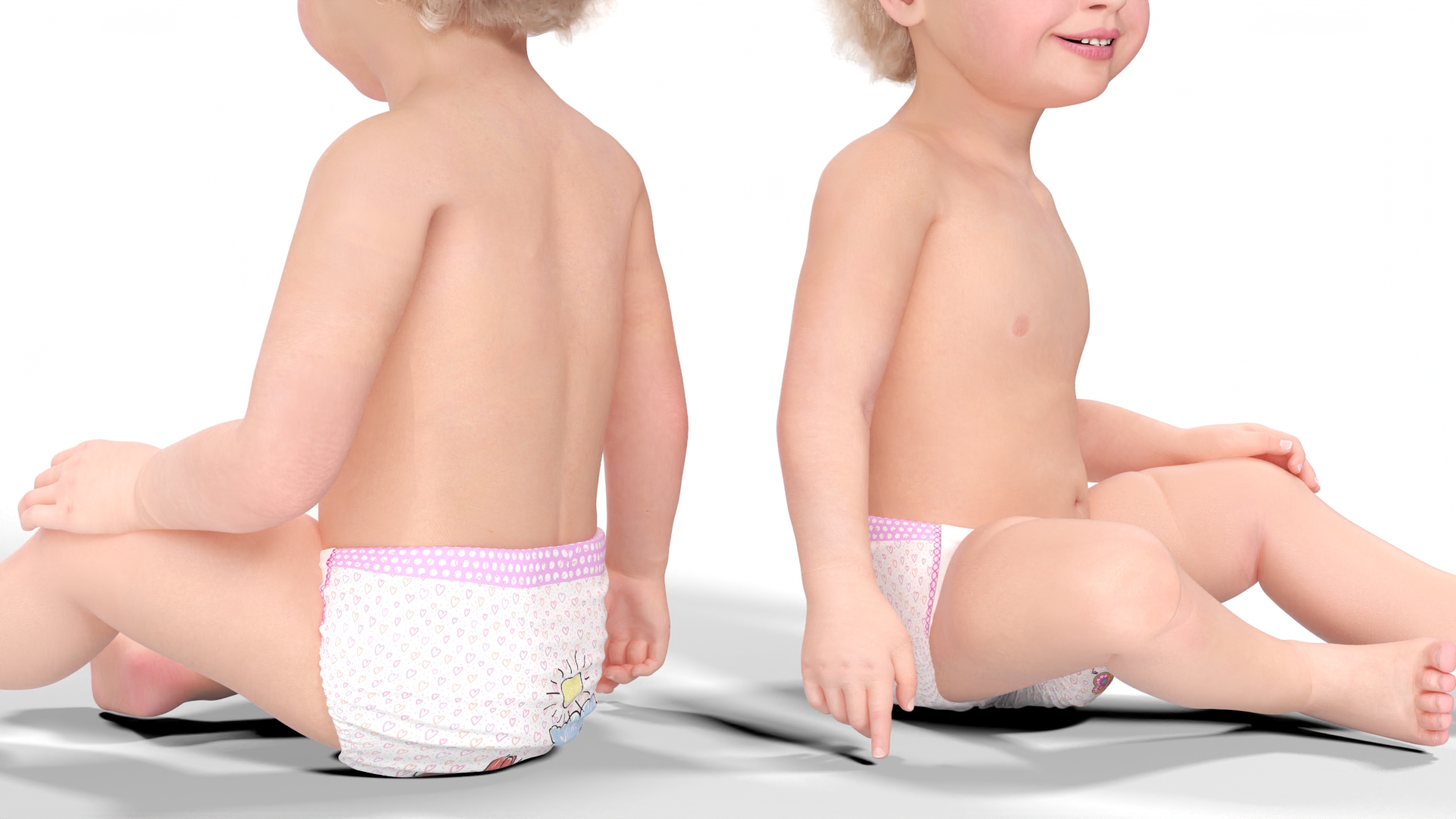 3D Baby Girl Wearing Diaper Sitting Fur