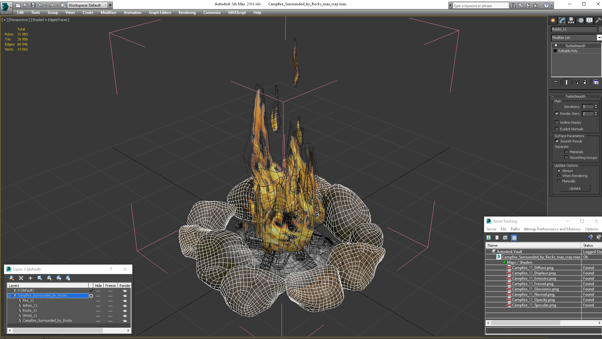 3D Campfire Surrounded by Rocks model