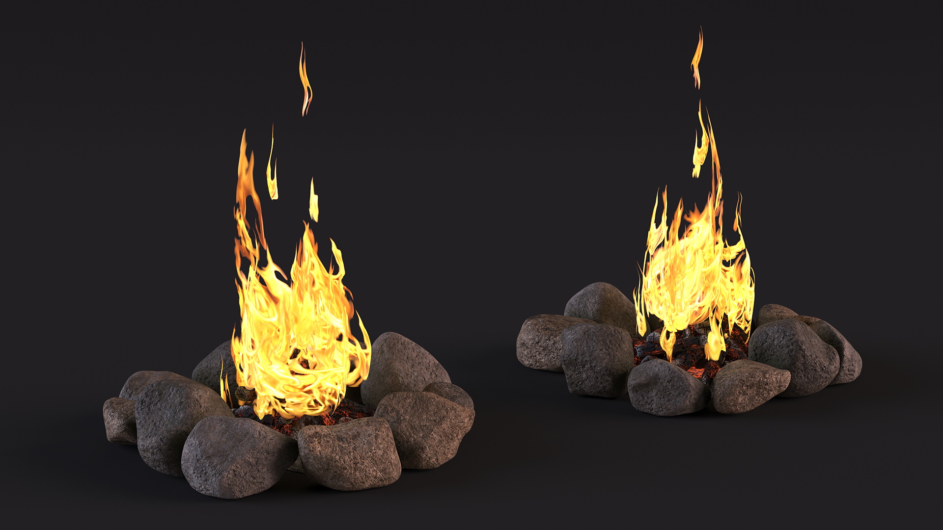 3D Campfire Surrounded by Rocks model