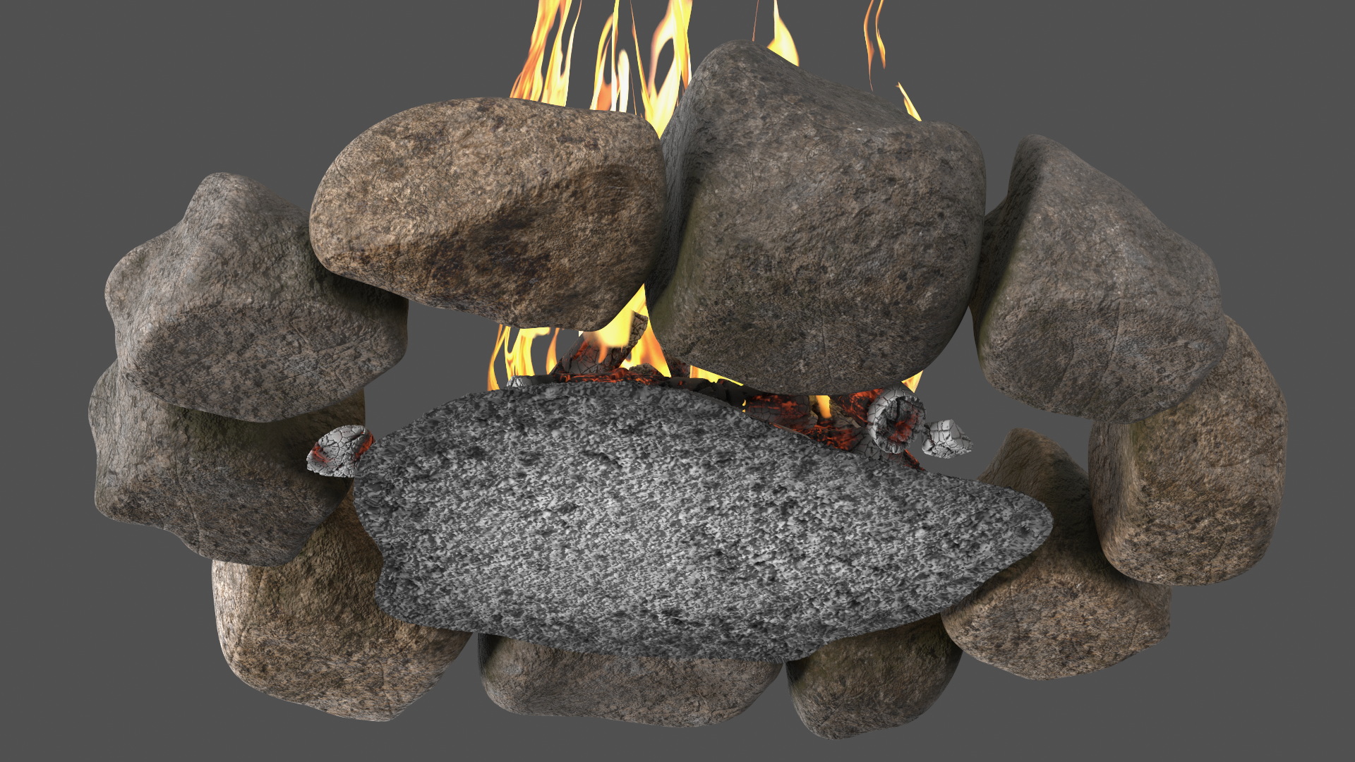 3D Campfire Surrounded by Rocks model