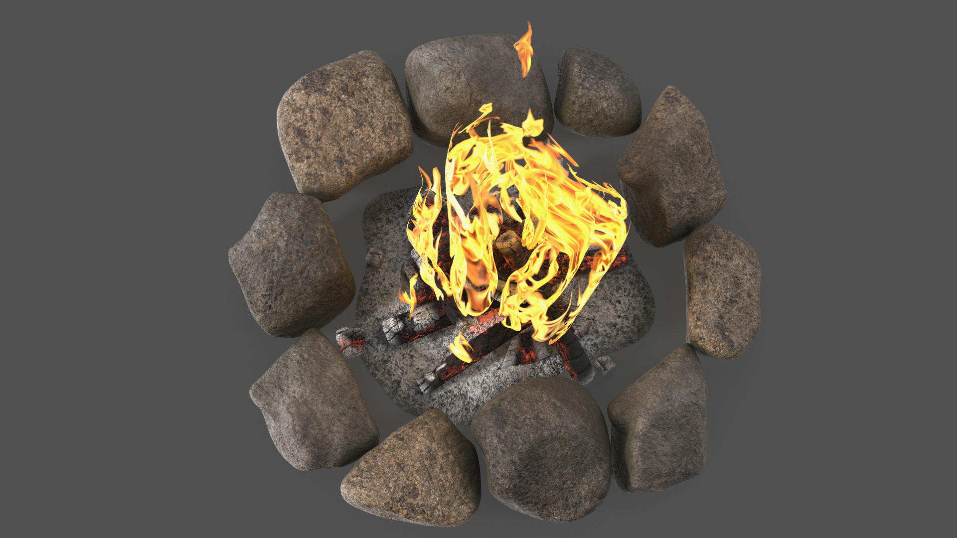 3D Campfire Surrounded by Rocks model