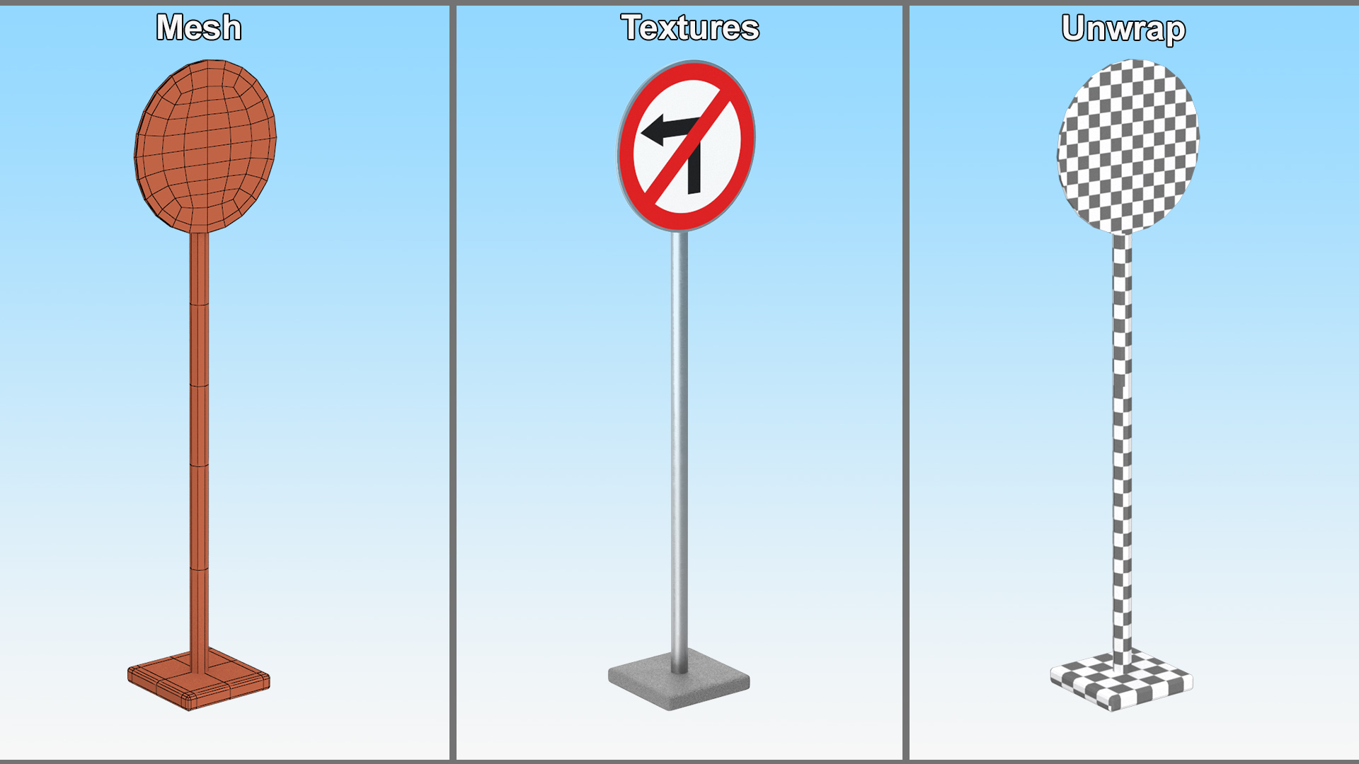 Road Sign No Left Turn 3D