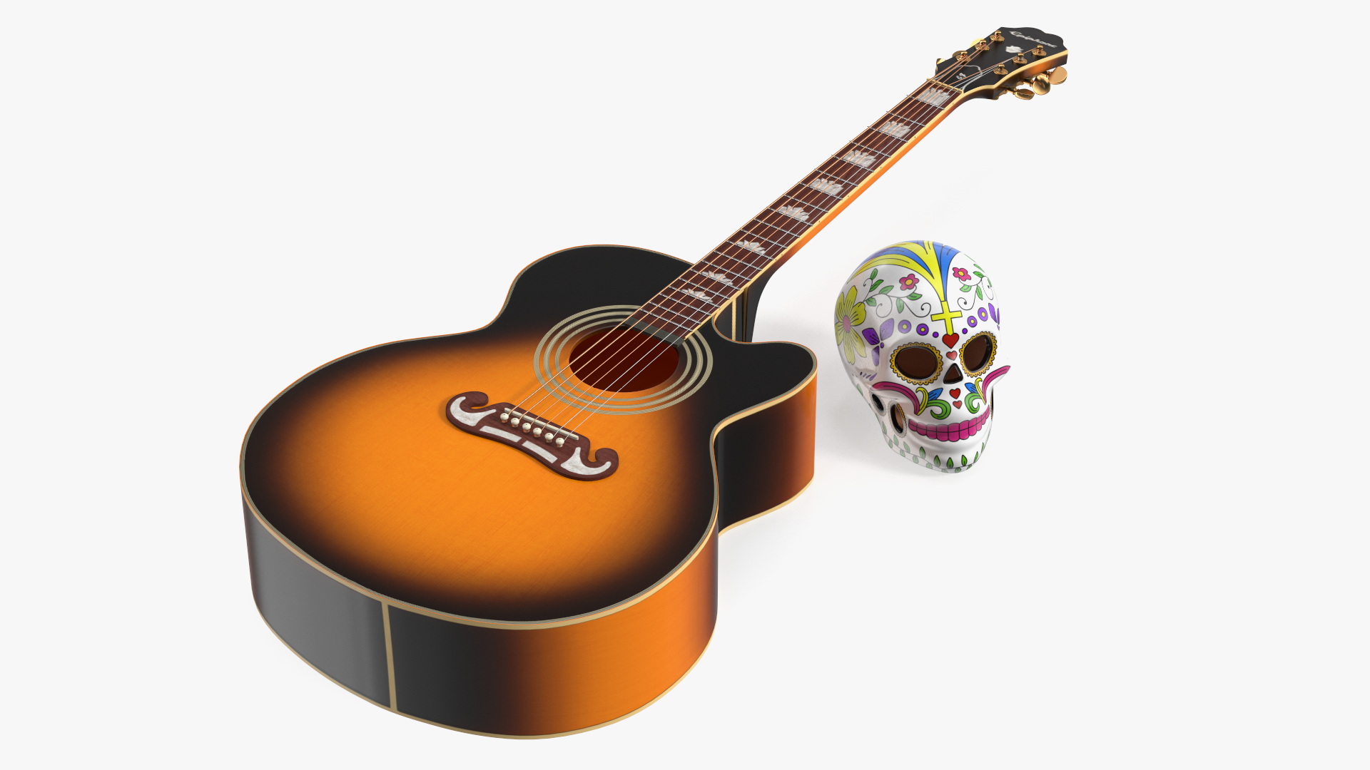 Mexican Guitar and Calavera 3D