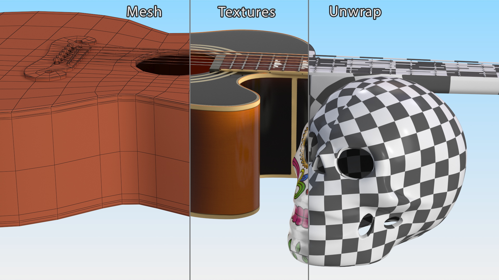 Mexican Guitar and Calavera 3D