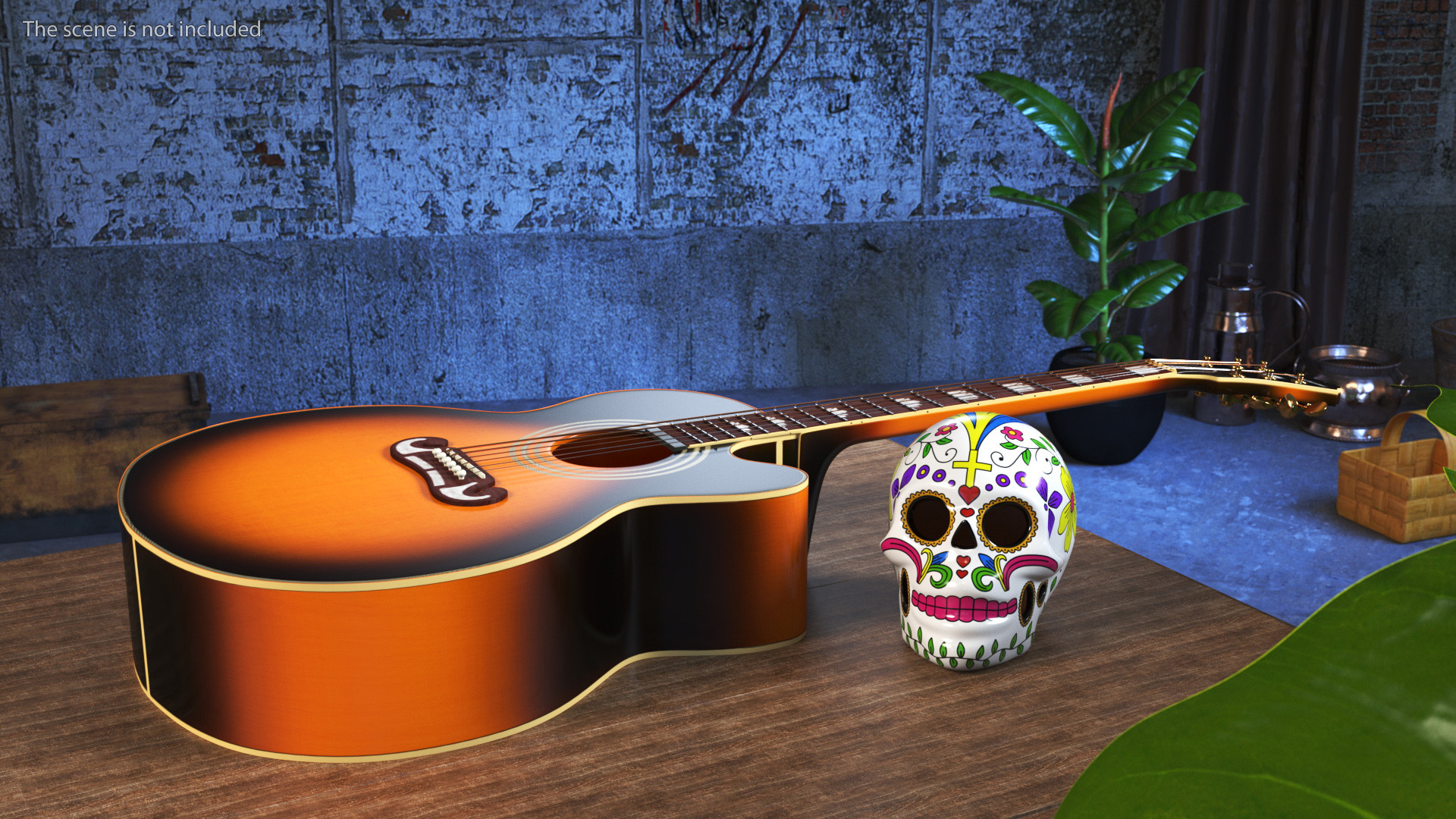 Mexican Guitar and Calavera 3D