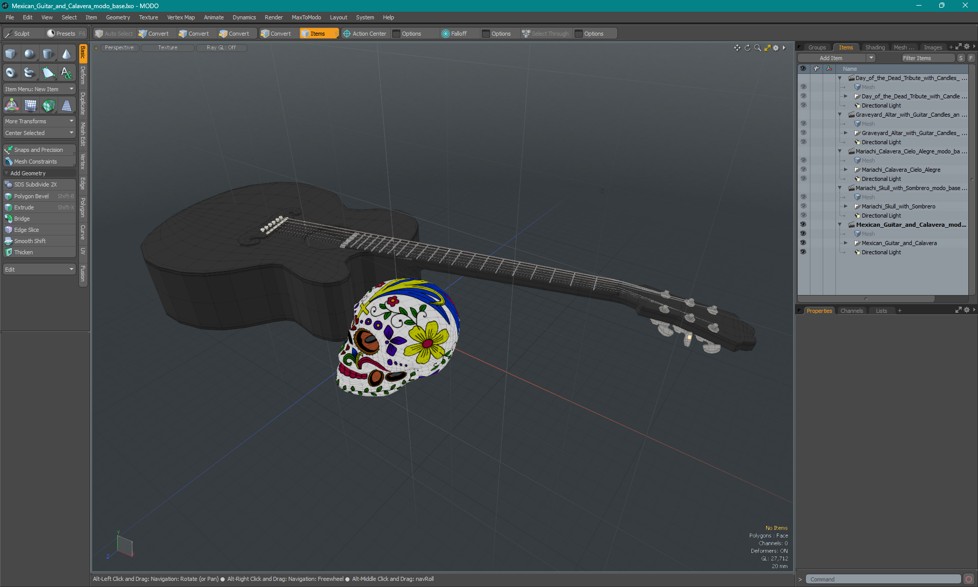 Mexican Guitar and Calavera 3D