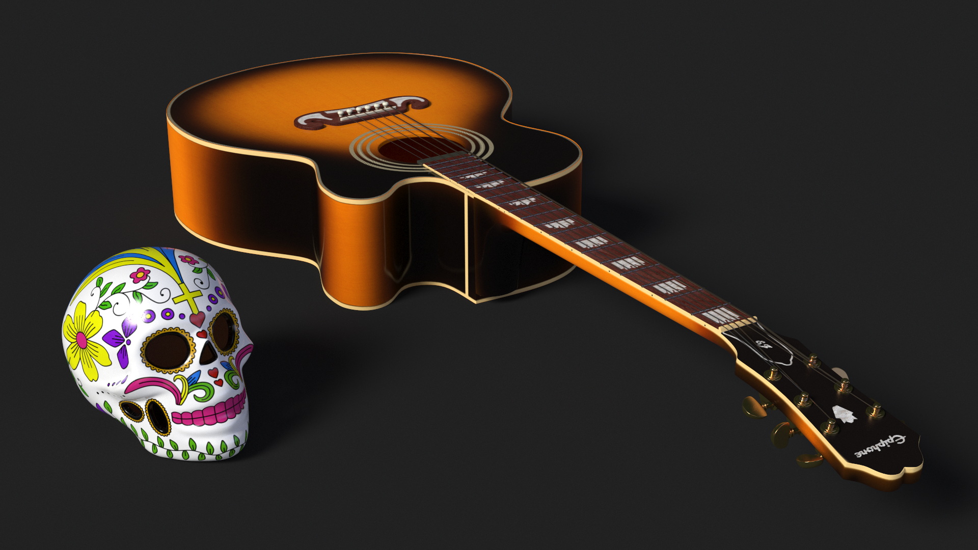 Mexican Guitar and Calavera 3D