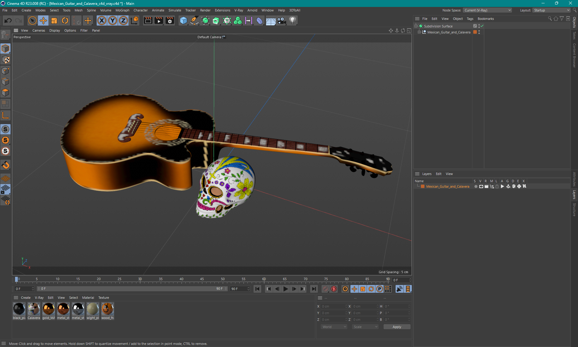 Mexican Guitar and Calavera 3D