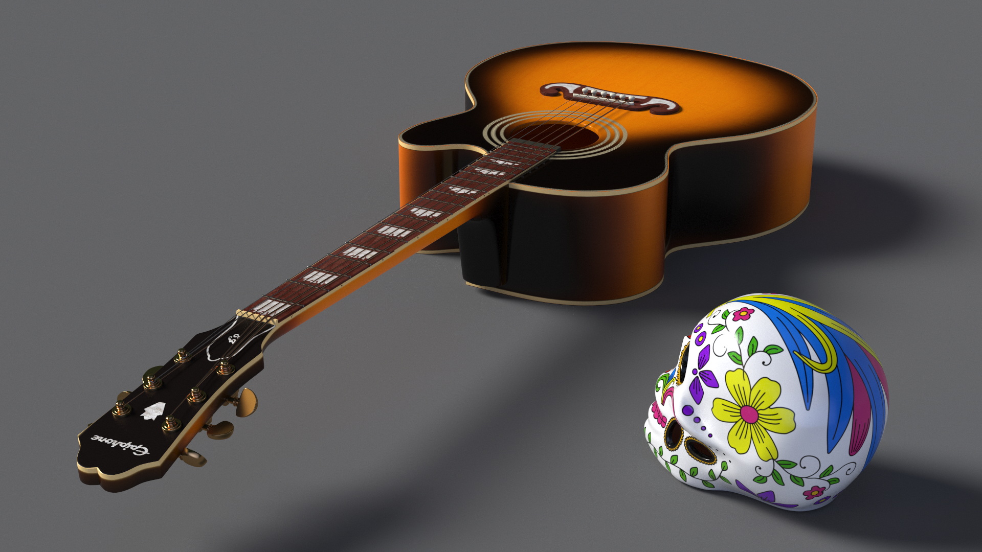 Mexican Guitar and Calavera 3D