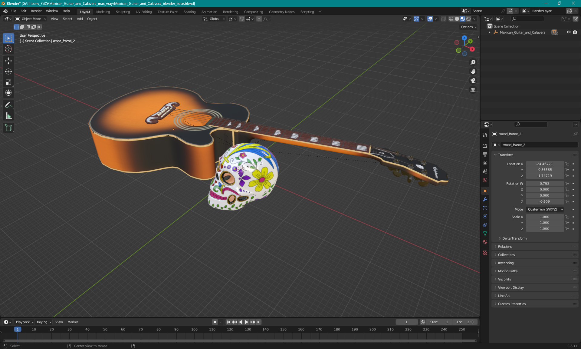 Mexican Guitar and Calavera 3D