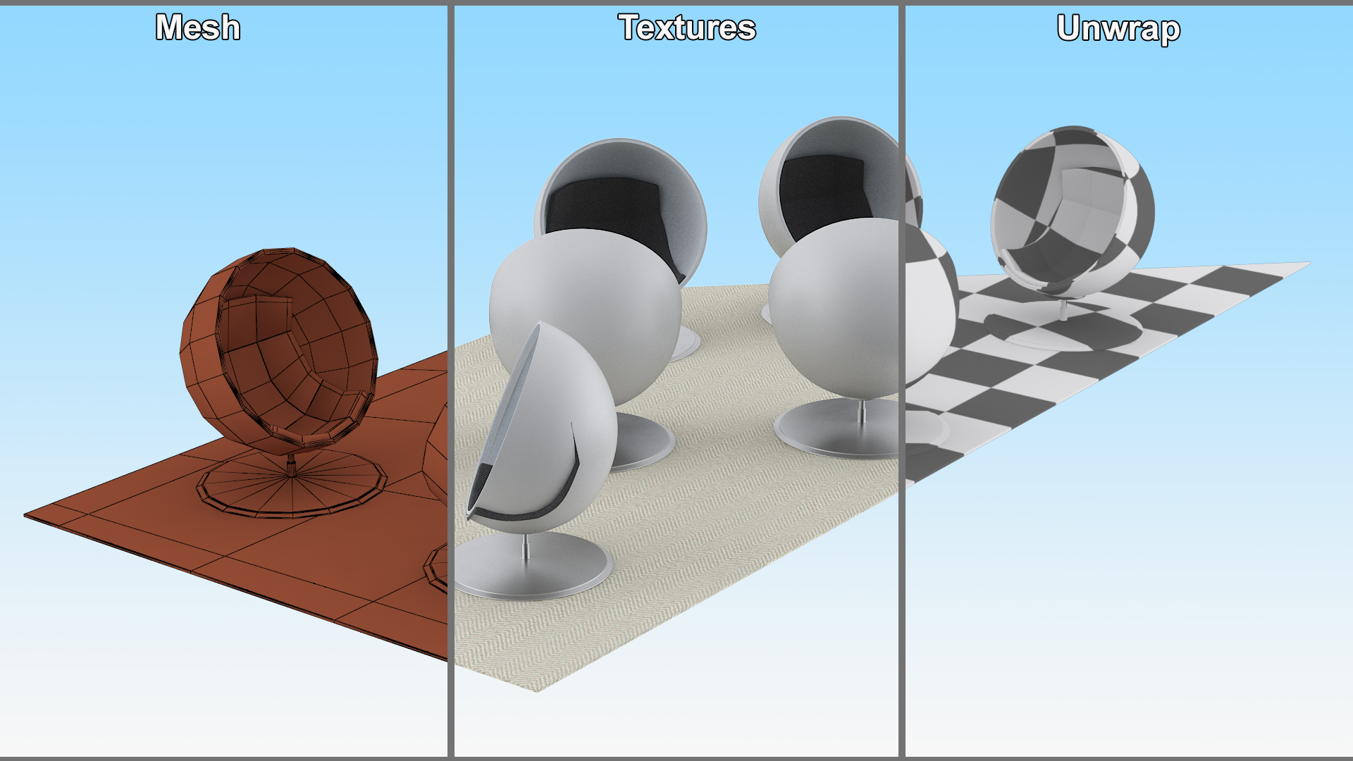 3D Ball Chairs on Rug model