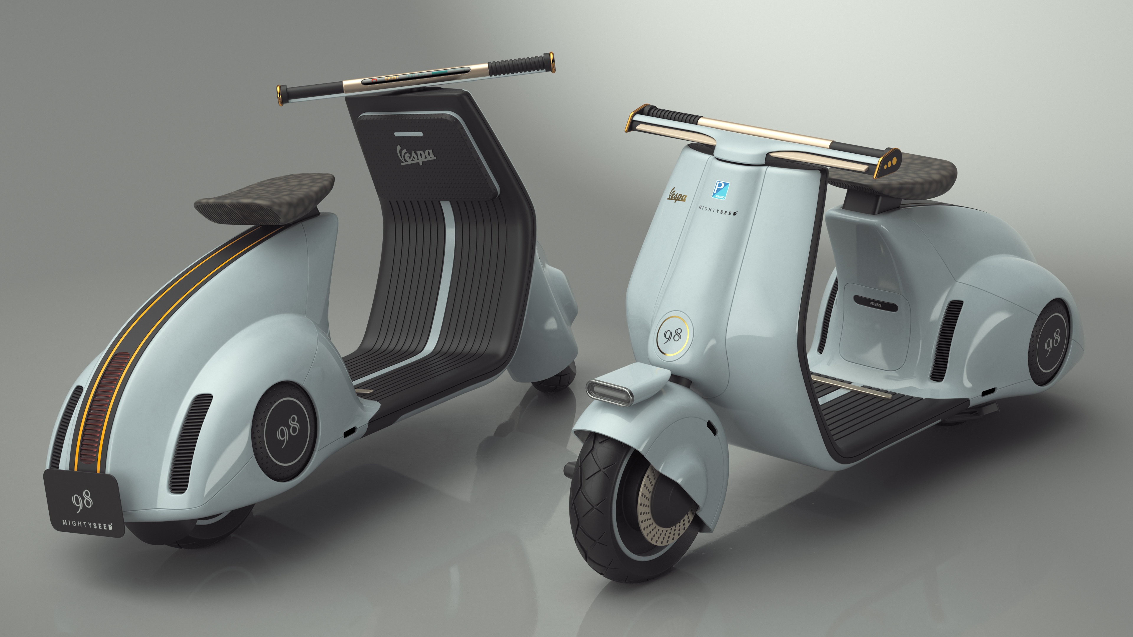 Electric Scooter Vespa 98 Blue Rigged 3D