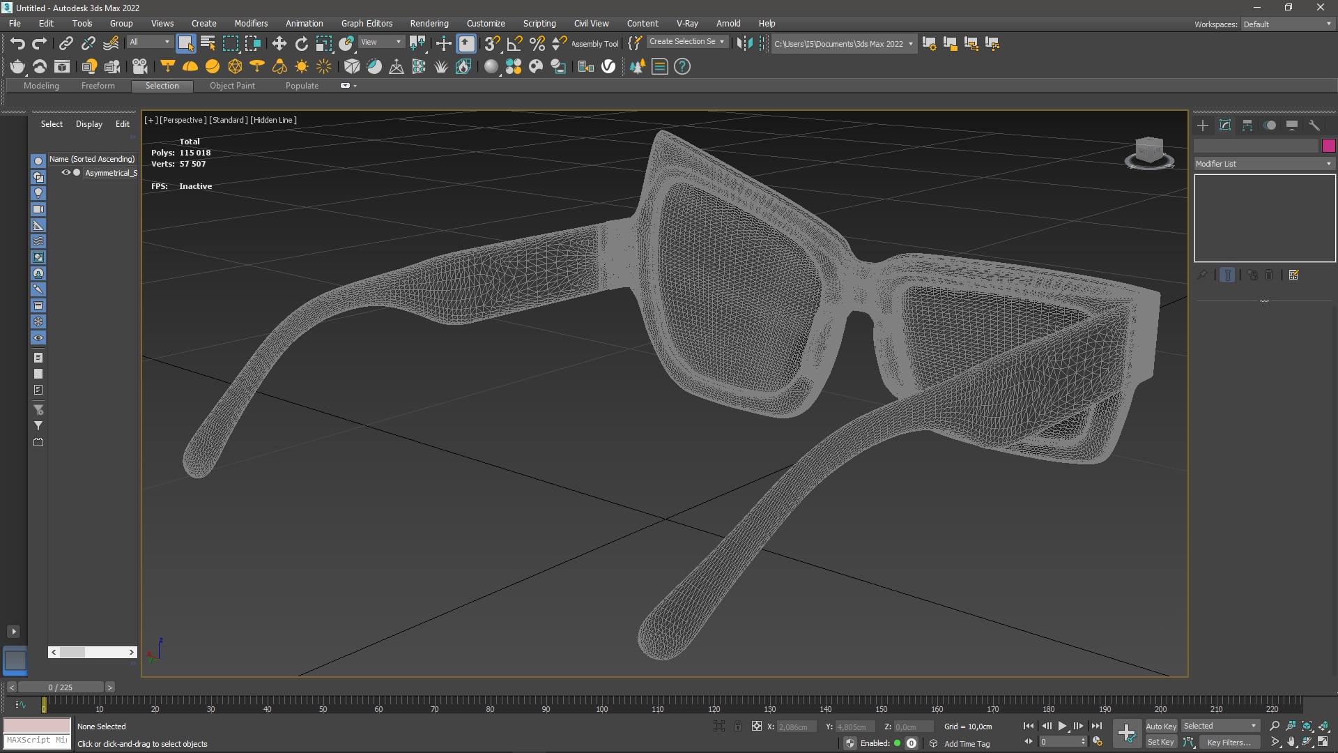 Asymmetrical Sunglasses Black for 3D Print 3D