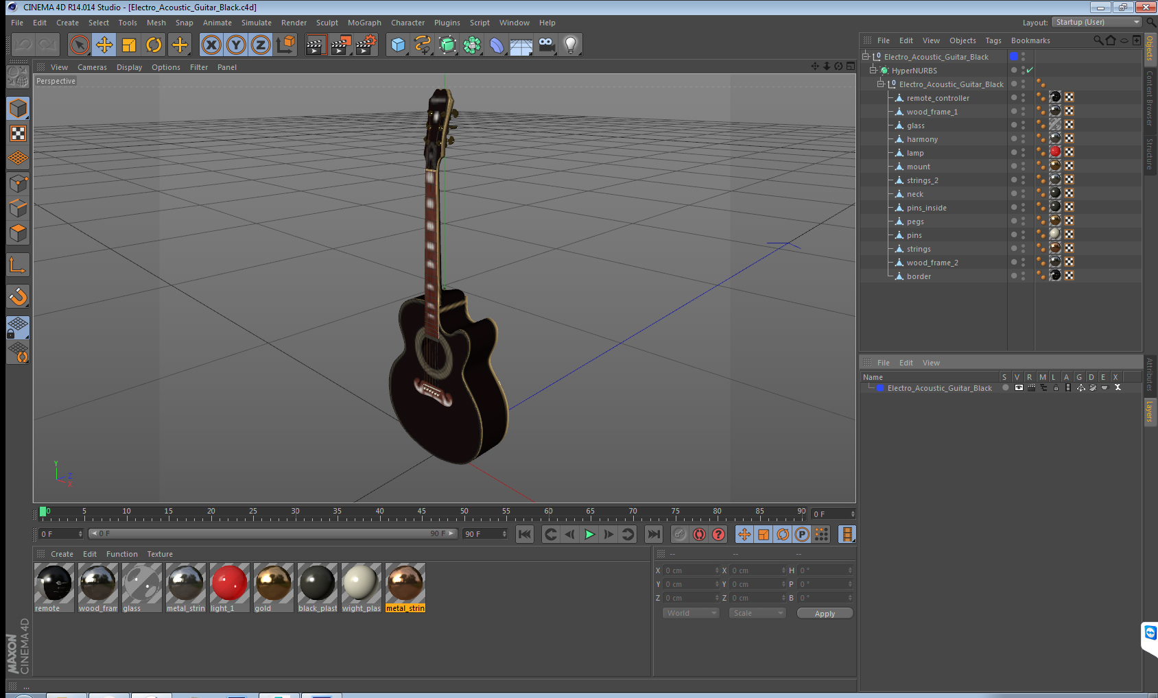 Electro Acoustic Guitar Black 3D model