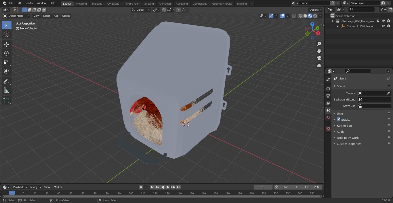 3D Chicken in Wall Mount Nesting Nest Box model