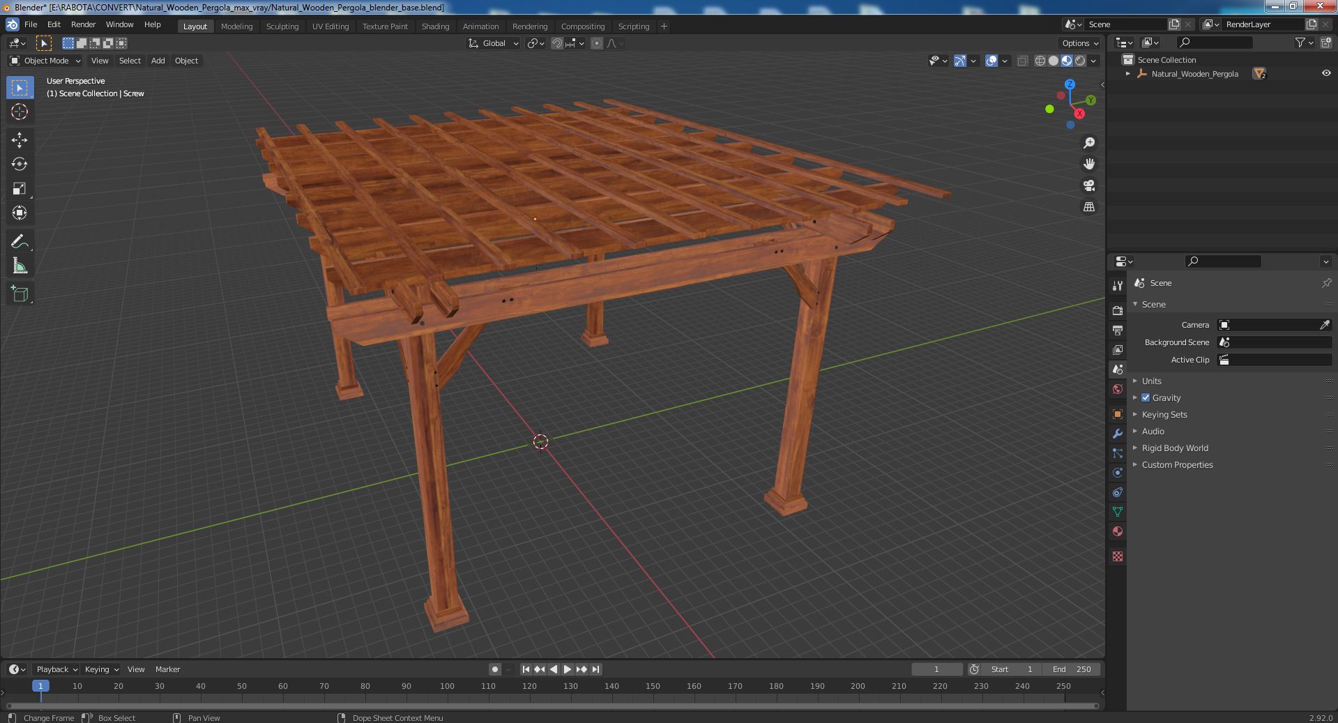 Natural Wooden Pergola 3D