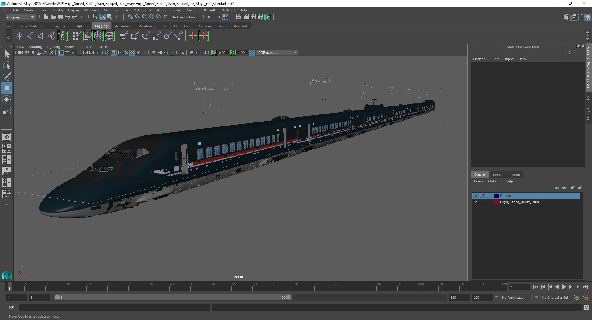 High Speed Bullet Train Rigged for Maya 3D model