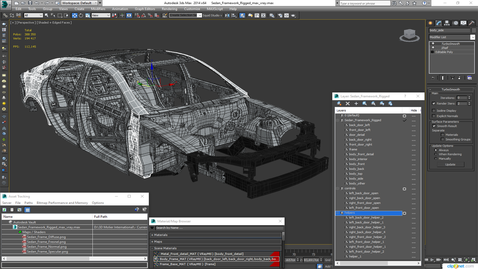 Sedan Framework Rigged 3D