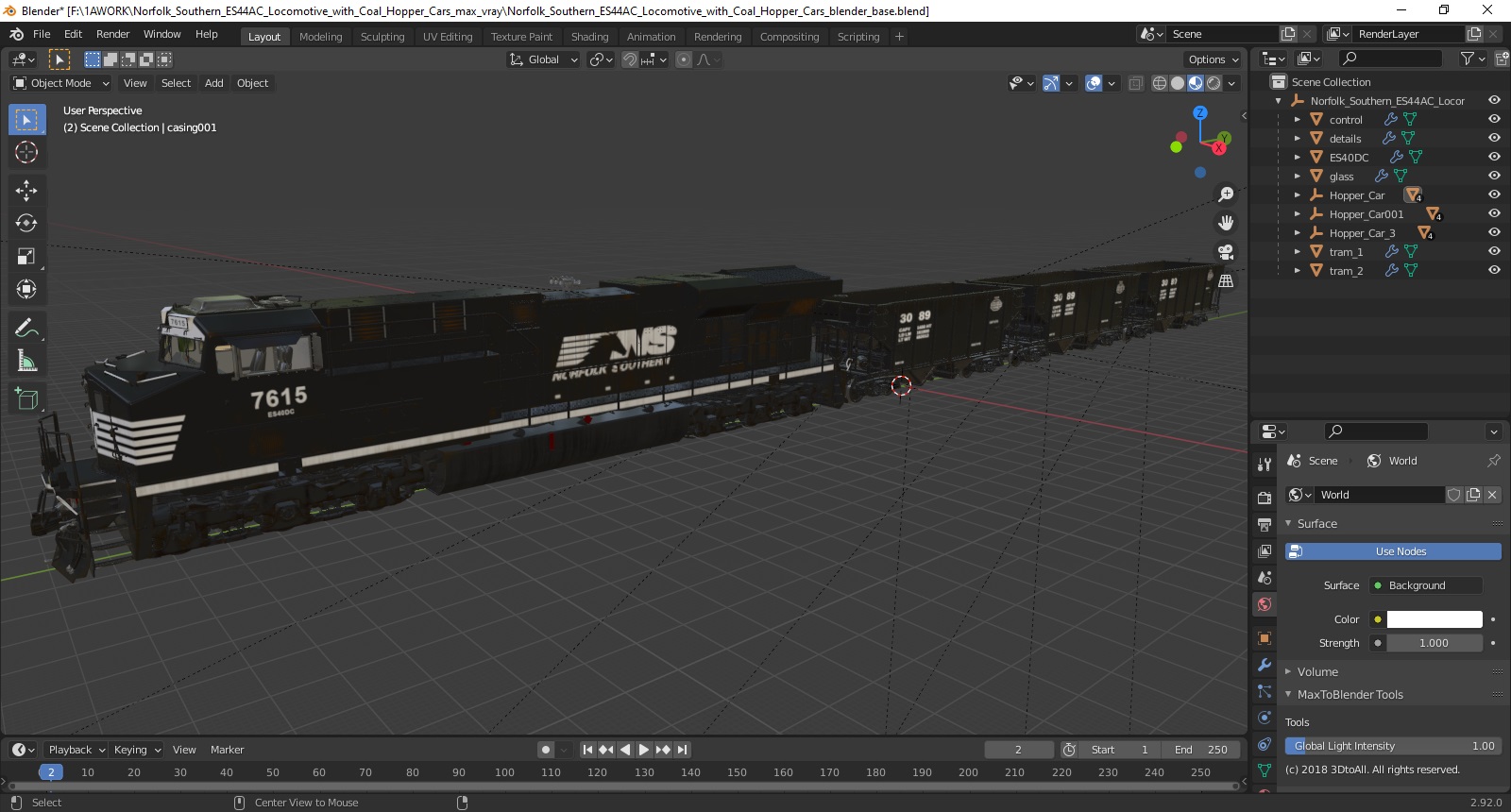 3D Norfolk Southern ES44AC Locomotive with Coal Hopper Cars