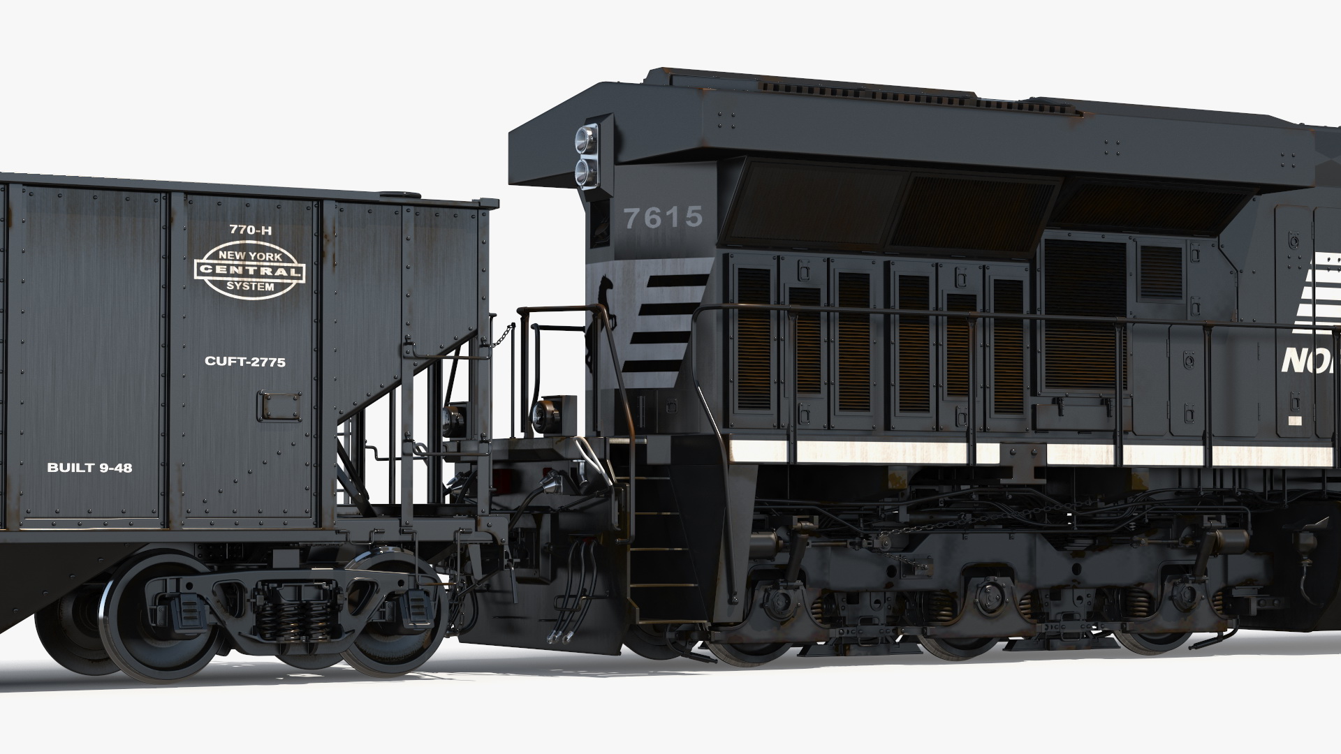 3D Norfolk Southern ES44AC Locomotive with Coal Hopper Cars