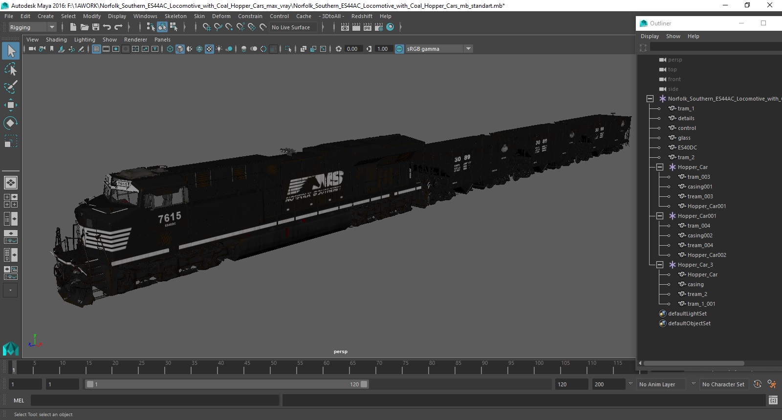 3D Norfolk Southern ES44AC Locomotive with Coal Hopper Cars