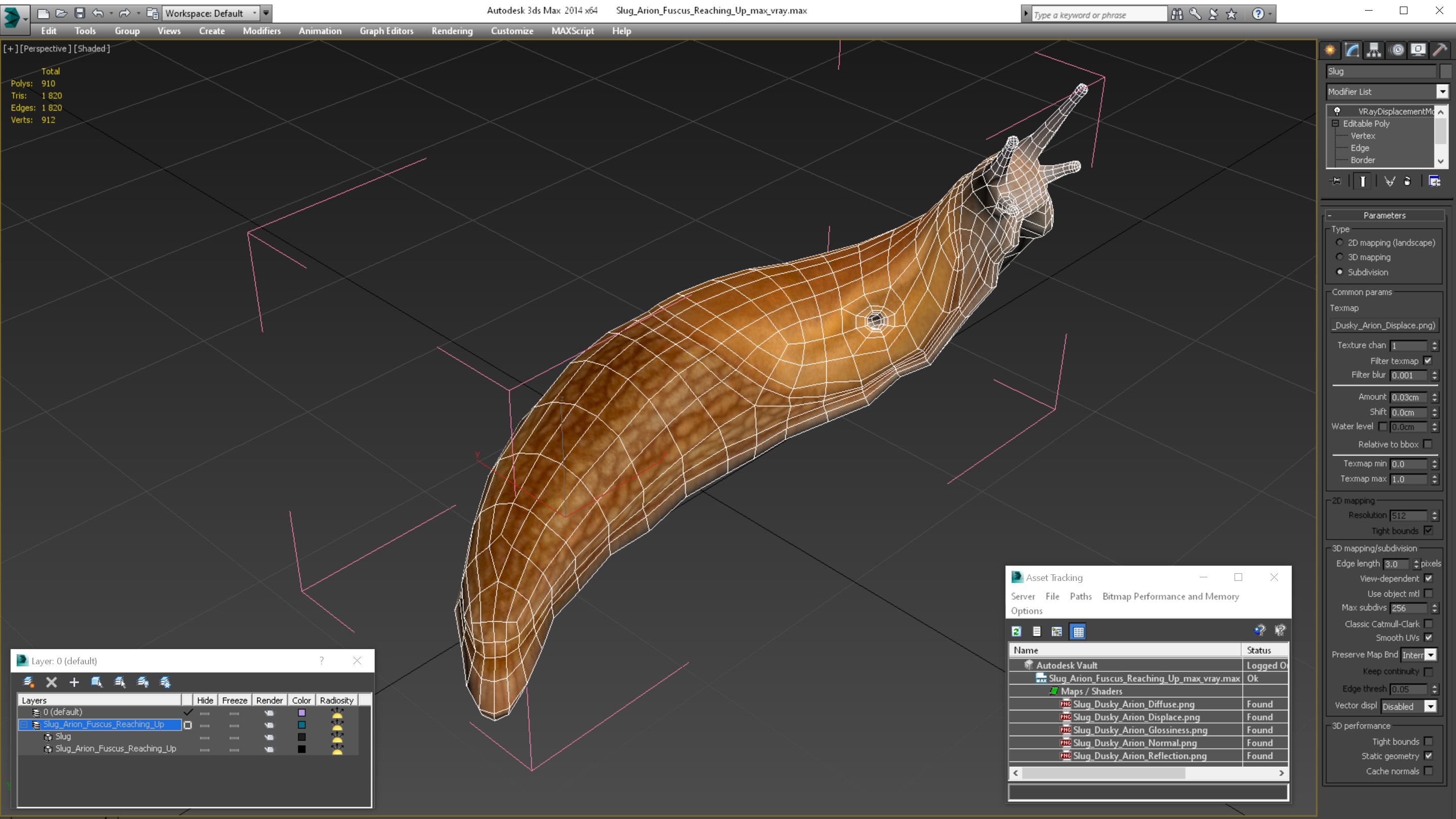 Slug Arion Fuscus Reaching Up 3D model