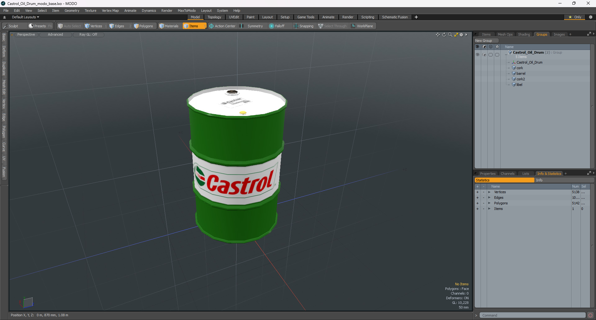 3D Castrol Oil Drum