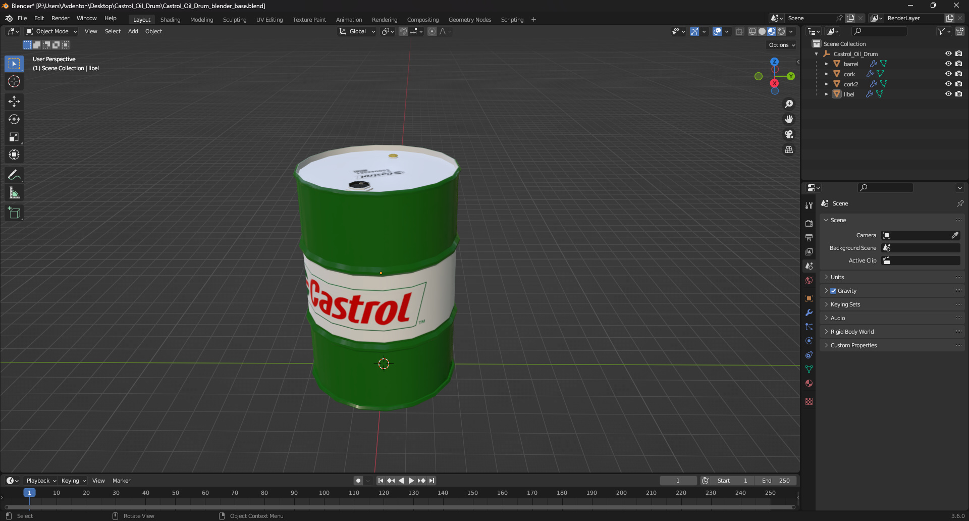 3D Castrol Oil Drum