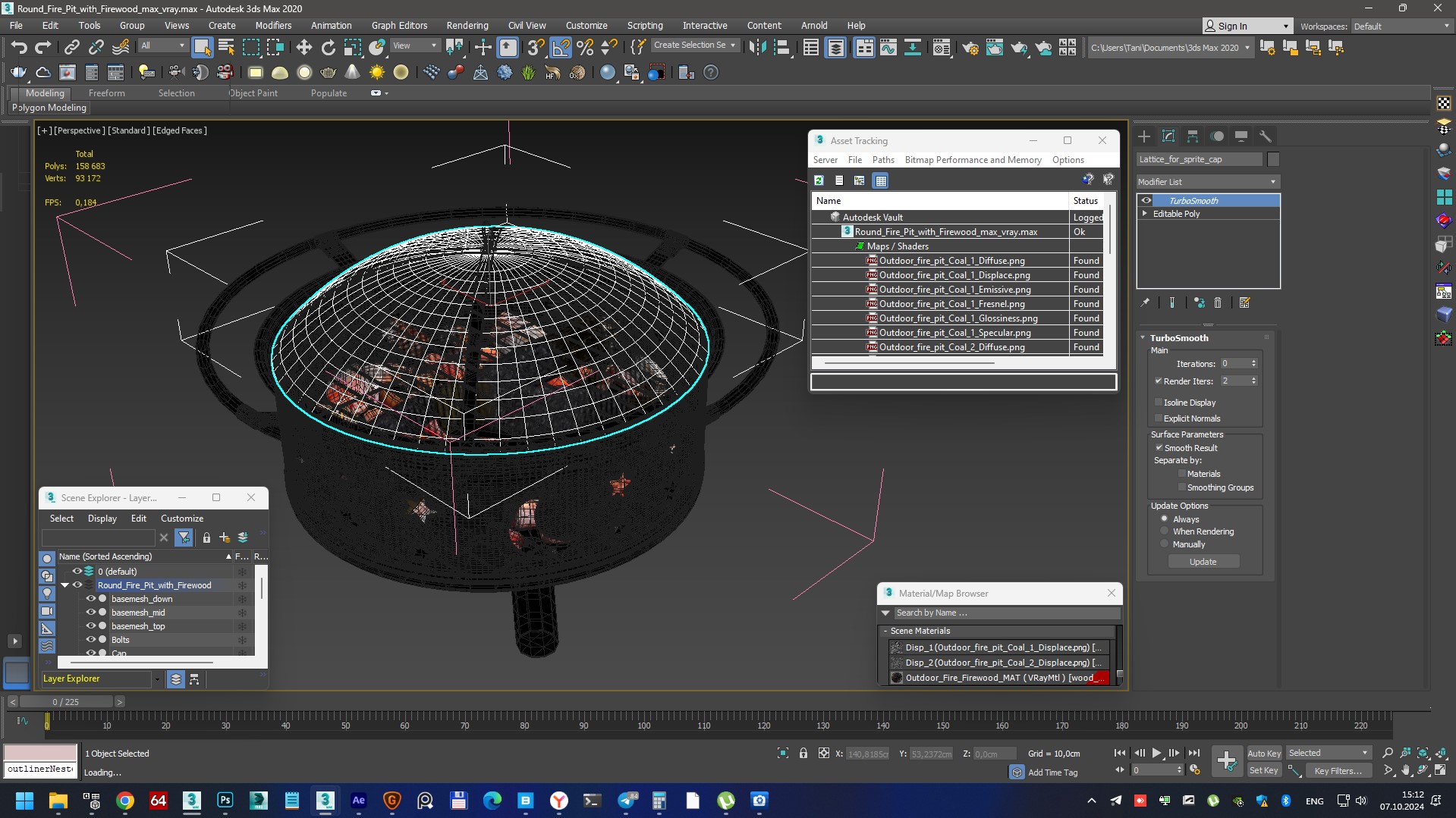 3D Round Fire Pit with Firewood model