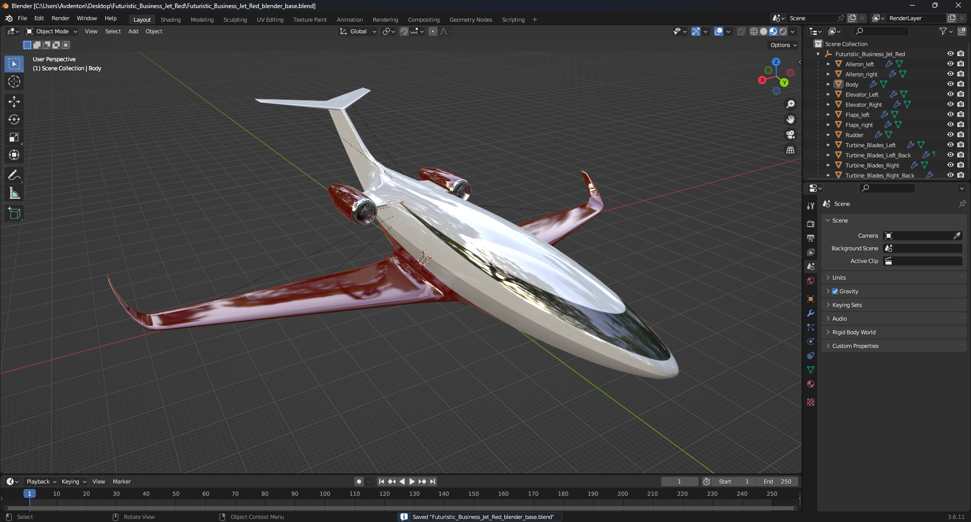 Futuristic Business Jet Red 3D