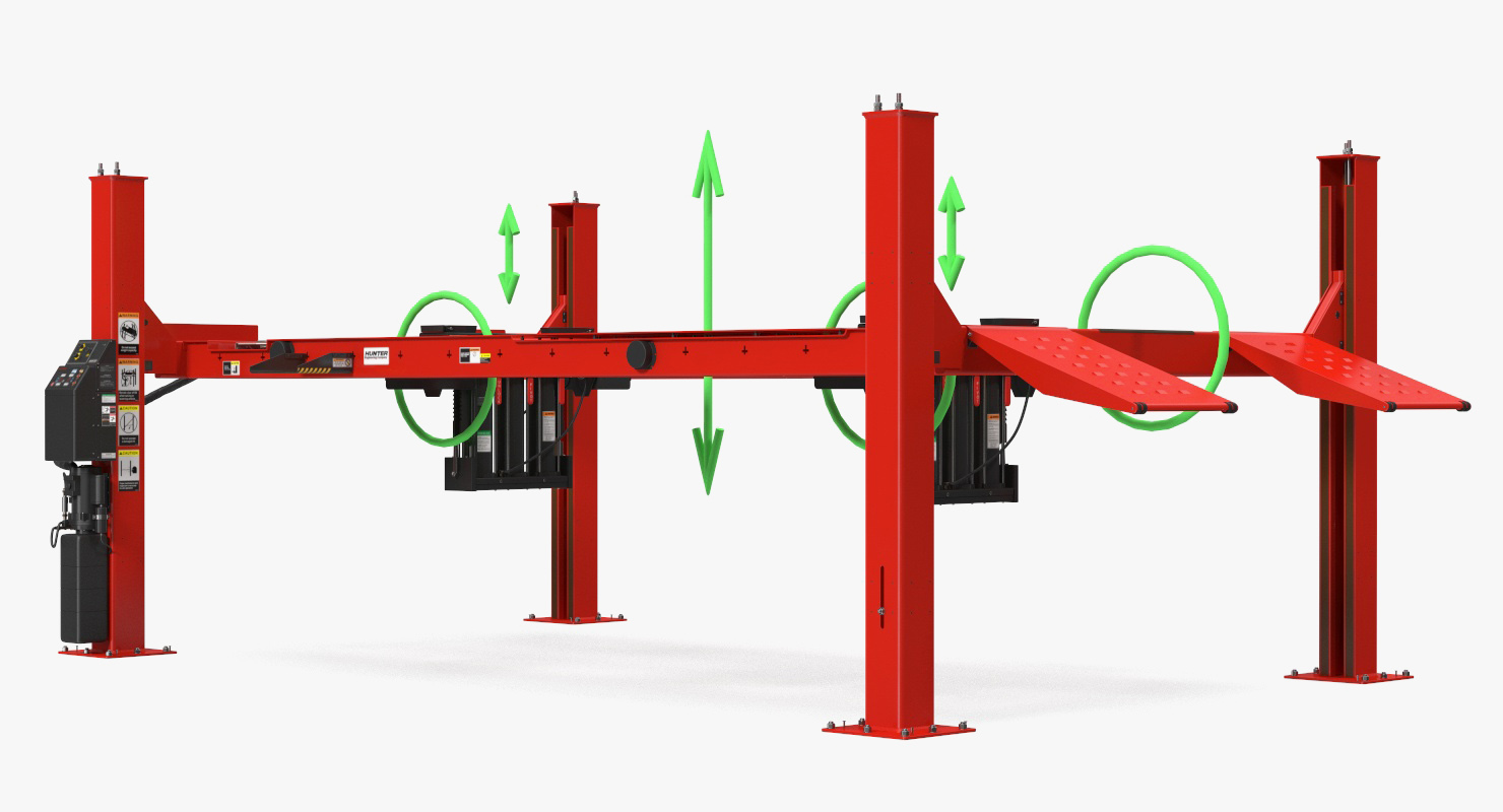 Hunter L451 4 Post Car Lift Rigged 3D model