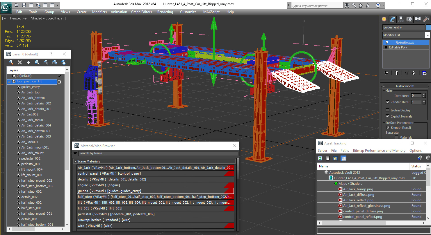 Hunter L451 4 Post Car Lift Rigged 3D model