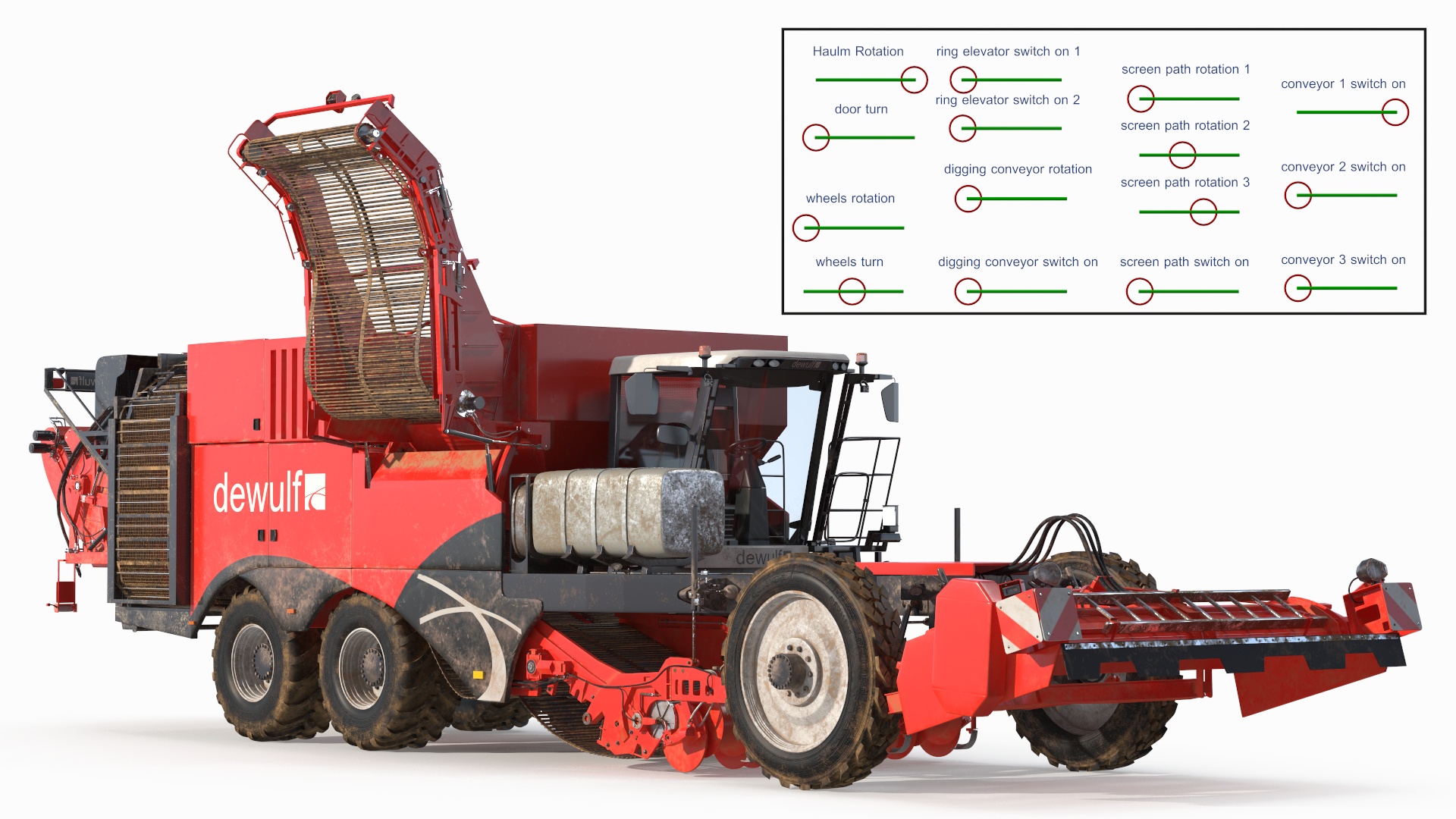 Dewulf Enduro 4-Row Harvester Dirty Rigged 3D