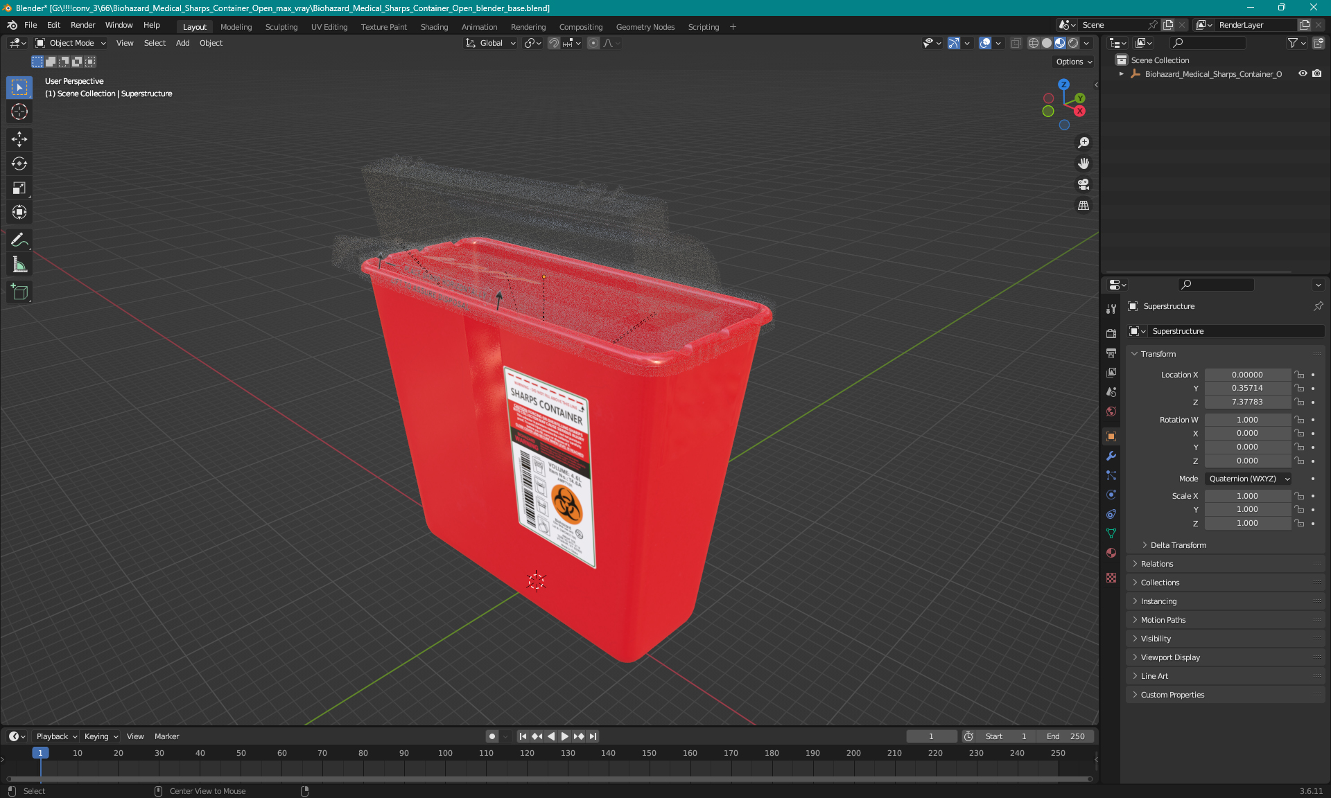 Biohazard Medical Sharps Container Open 3D model