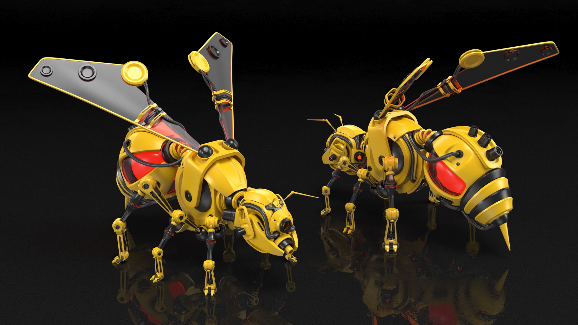 3D Robot Bee Yellow Rigged model