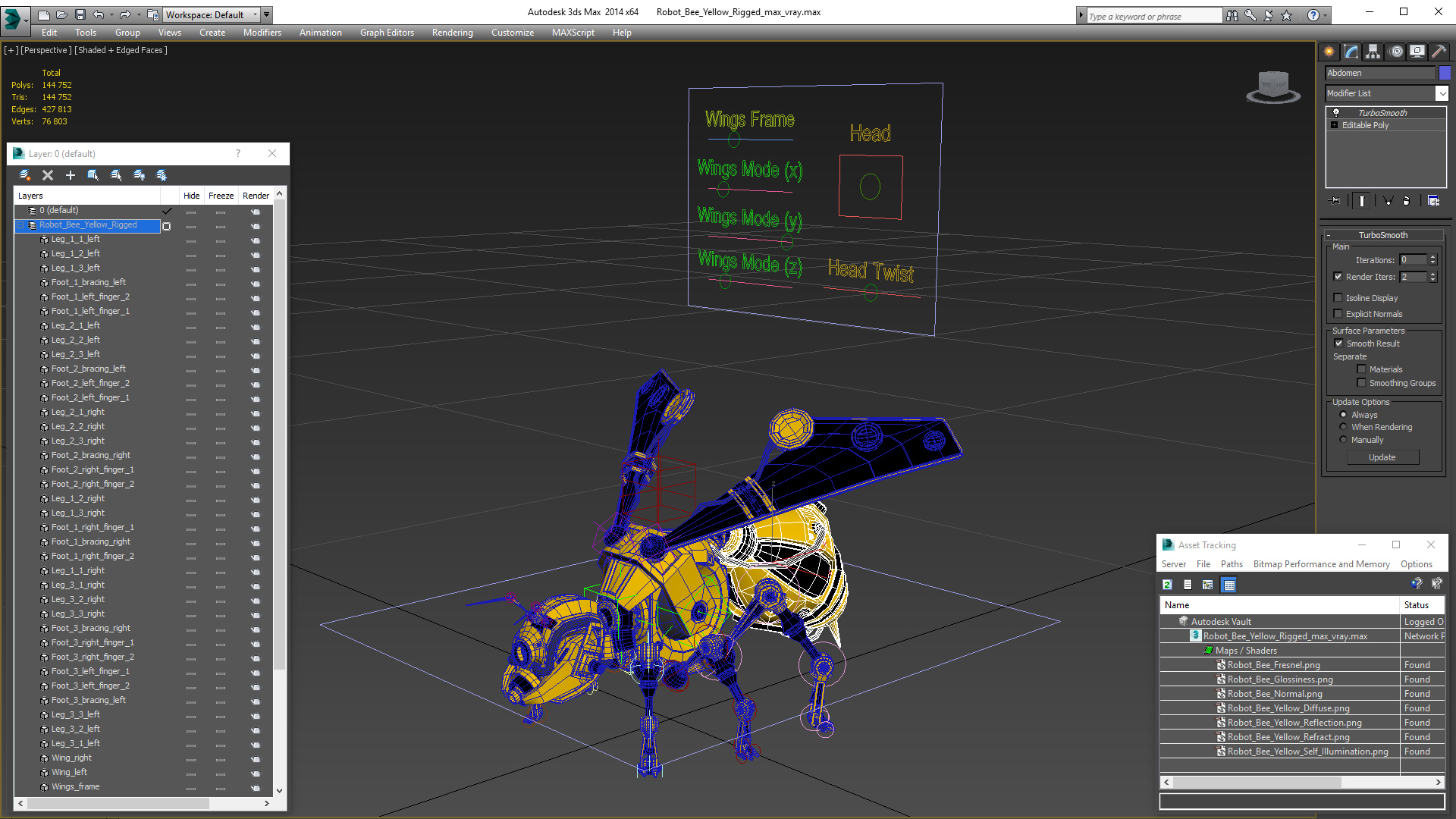 3D Robot Bee Yellow Rigged model