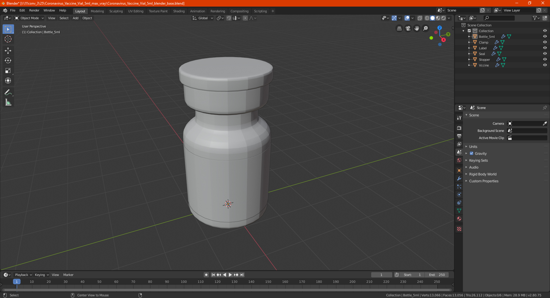 3D Coronavirus Vaccine Vial 5ml model