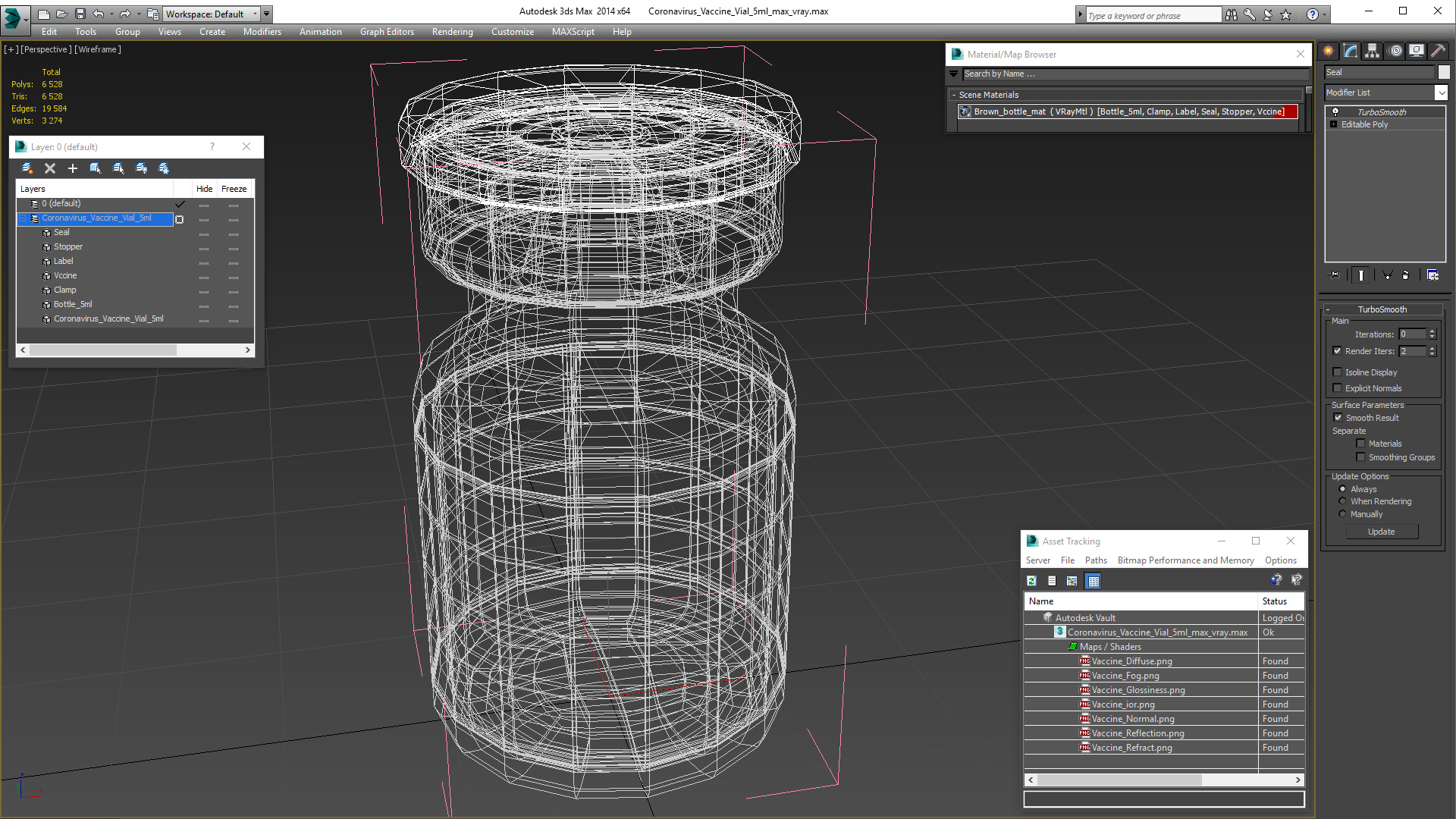 3D Coronavirus Vaccine Vial 5ml model