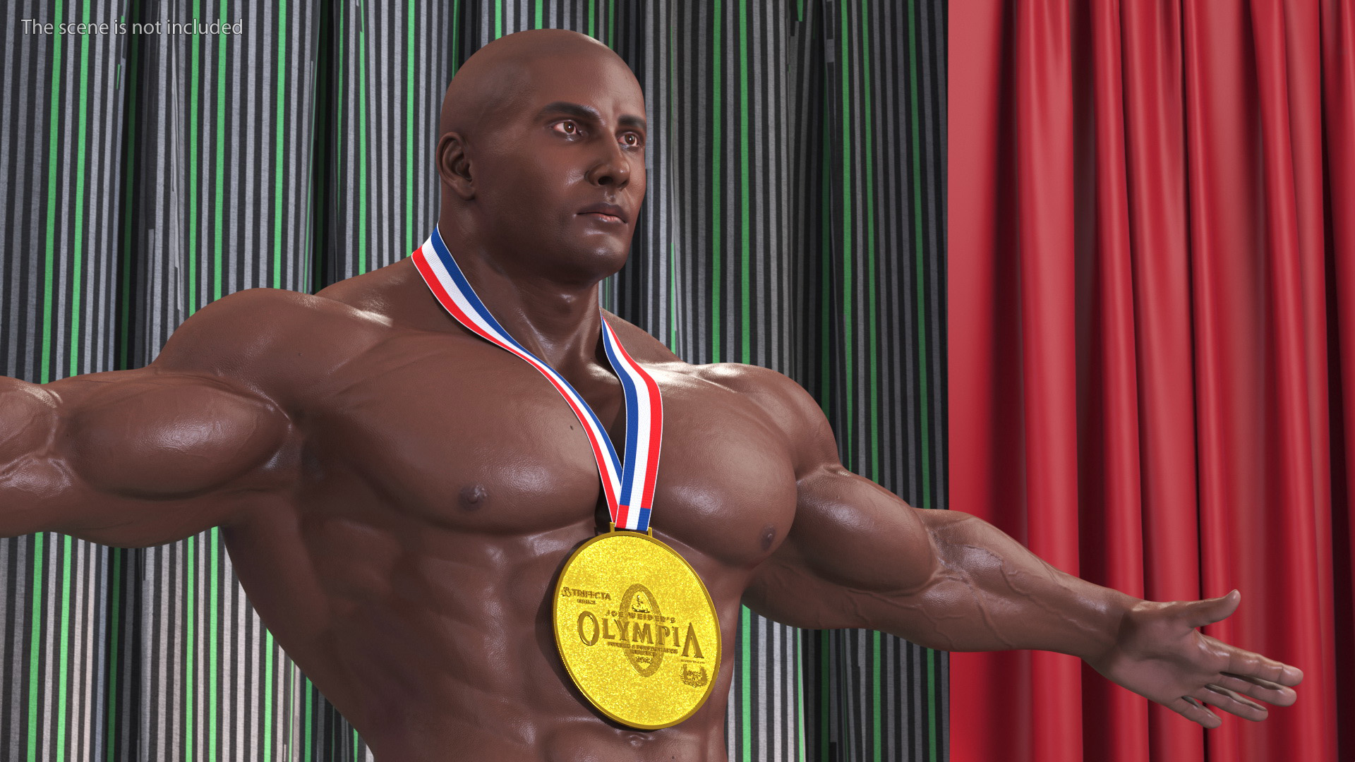 3D Afro American Bodybuilder Man T-Pose