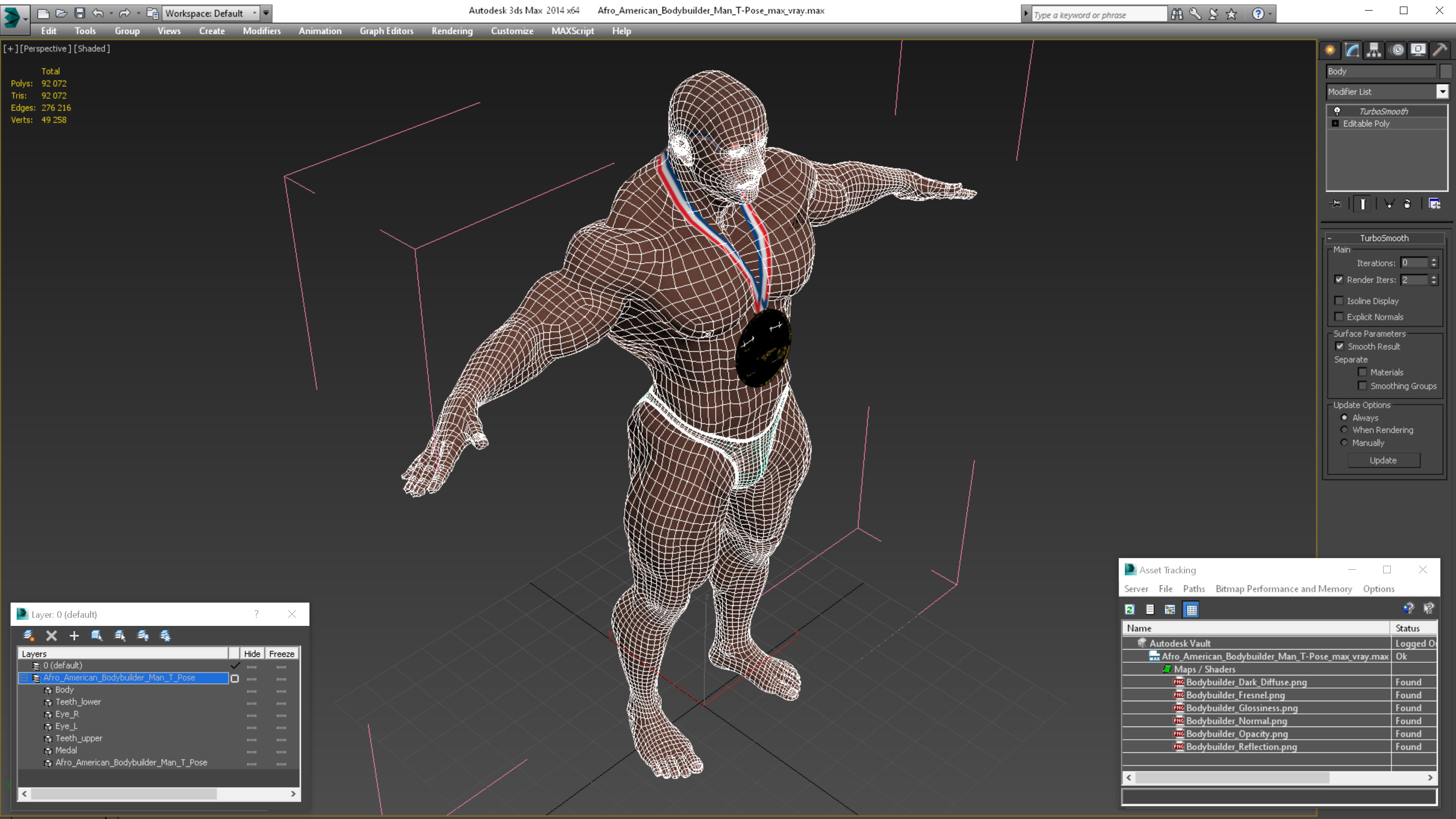 3D Afro American Bodybuilder Man T-Pose