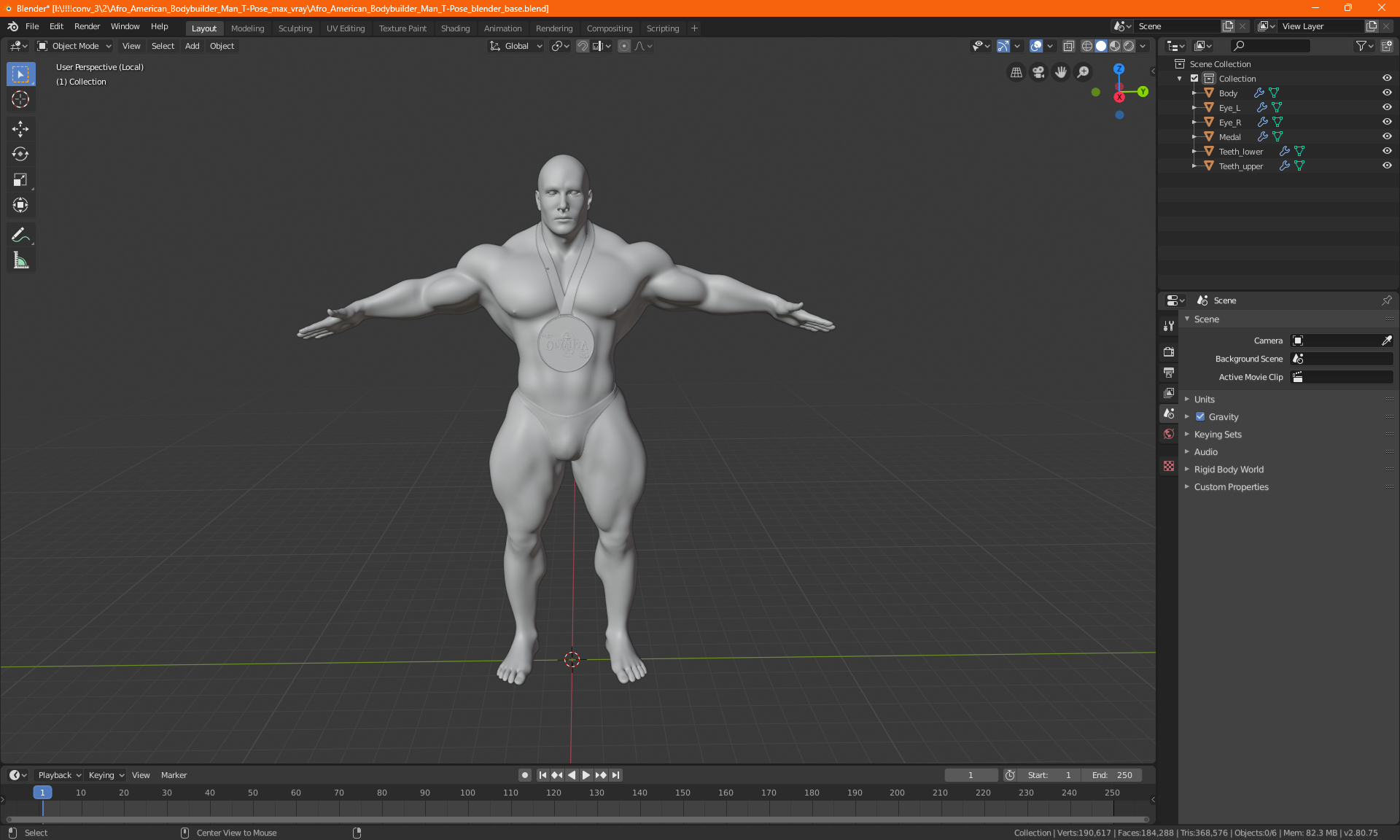 3D Afro American Bodybuilder Man T-Pose