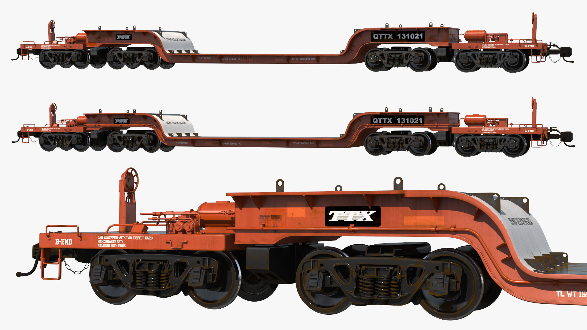 Heavyweight 8-Axle Depressed Center Flat Car 3D model