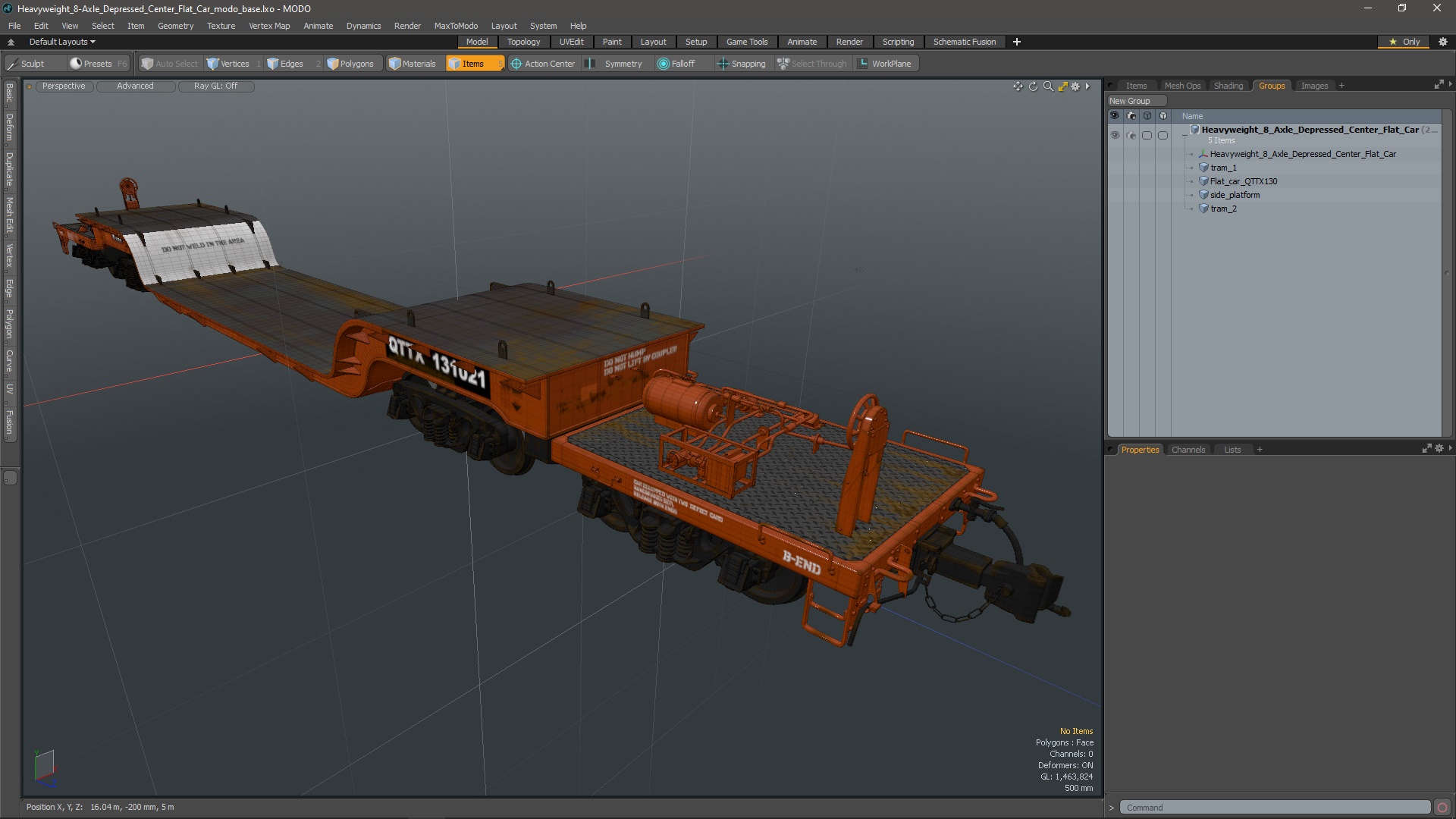 Heavyweight 8-Axle Depressed Center Flat Car 3D model