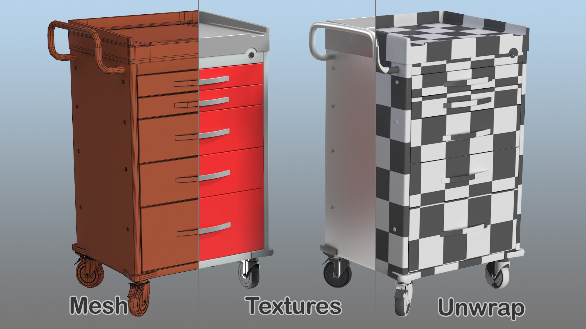 3D General Purpose Medical Cart with Drawers