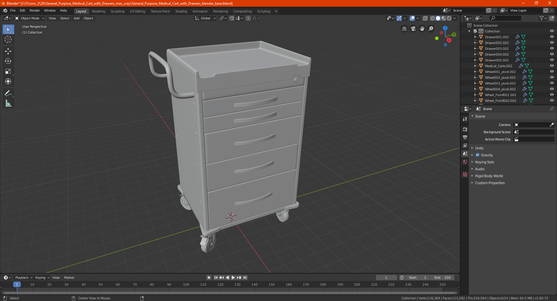 3D General Purpose Medical Cart with Drawers